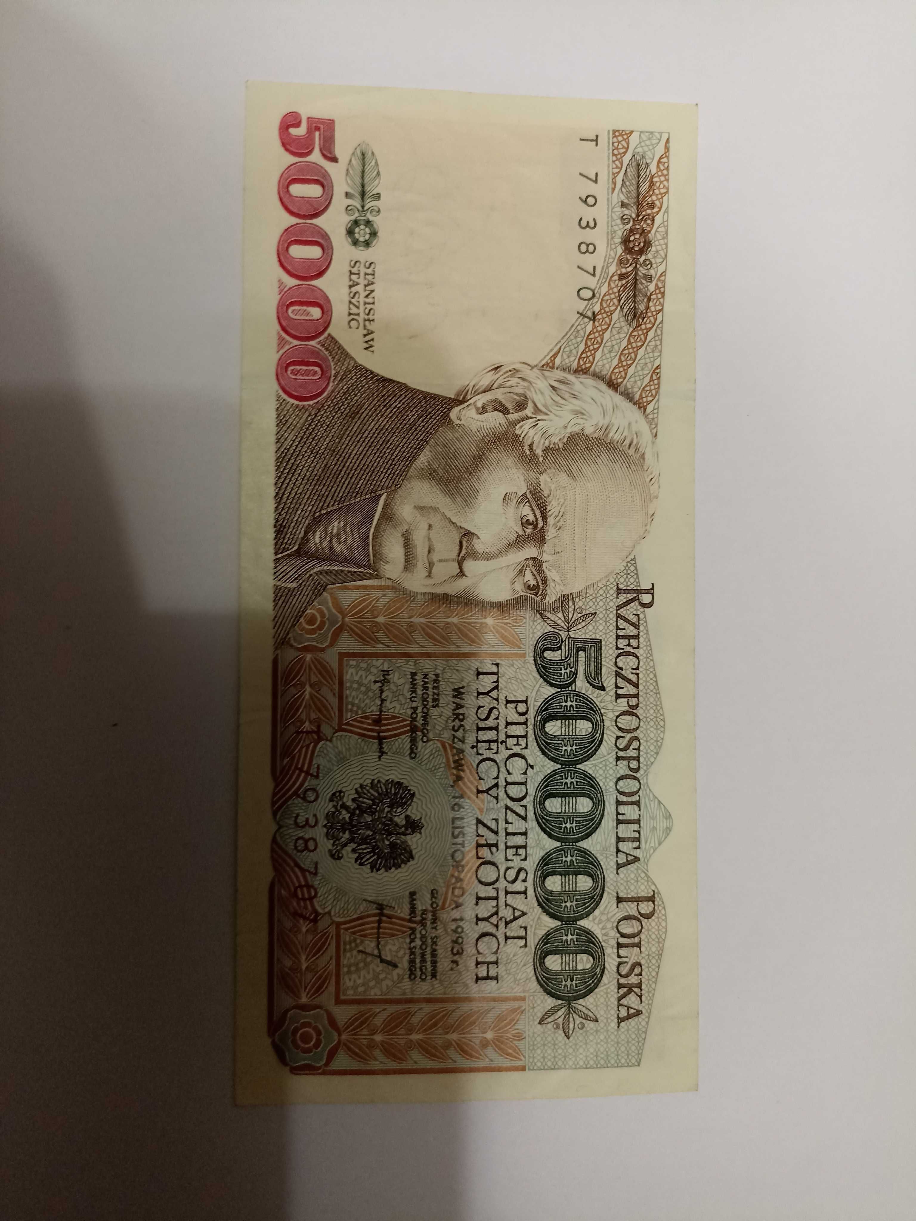 Banknot 50.000 zl rok 1993 seria T