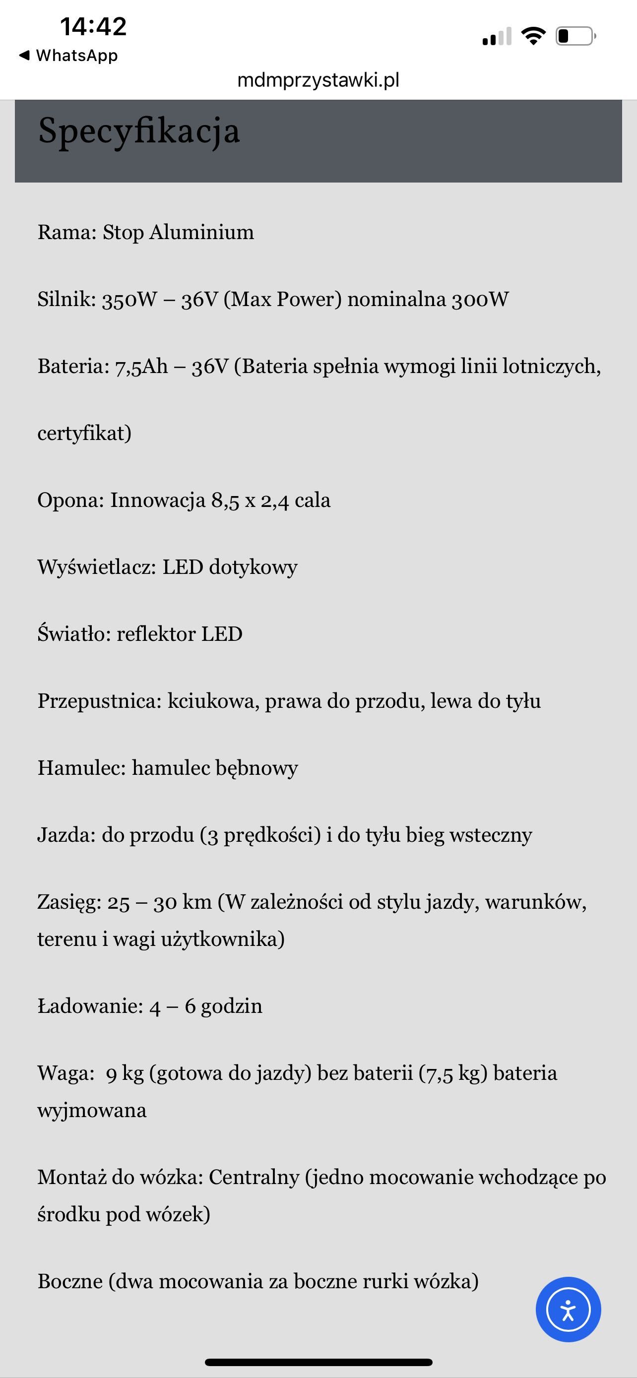 Przystawka do wózka inwalidzkiego model MT8 , nowa