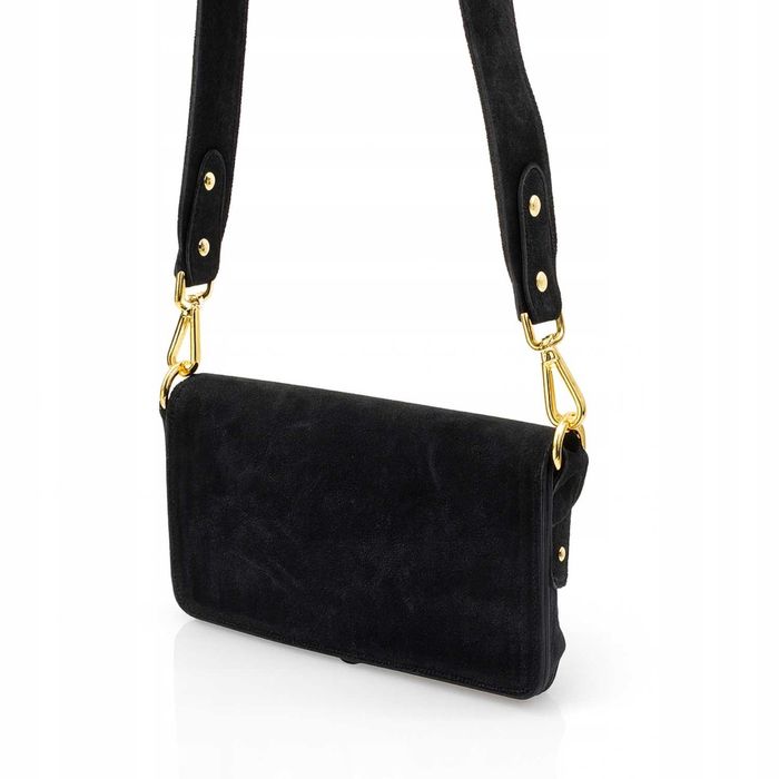 LAURA BIAGGI Torebka Damska Crossbody Czekolada Zamsz Naturalny Skóra