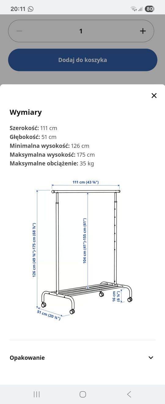 Wieszak na ubrania Rigga Ikea