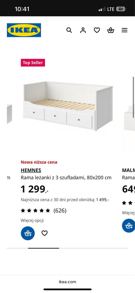 Łóżko ikea hemnes z pojemnikiem na materac