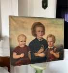 Stary duzy obraz portret rodziny matka z dziecmi XIX wiek vintage