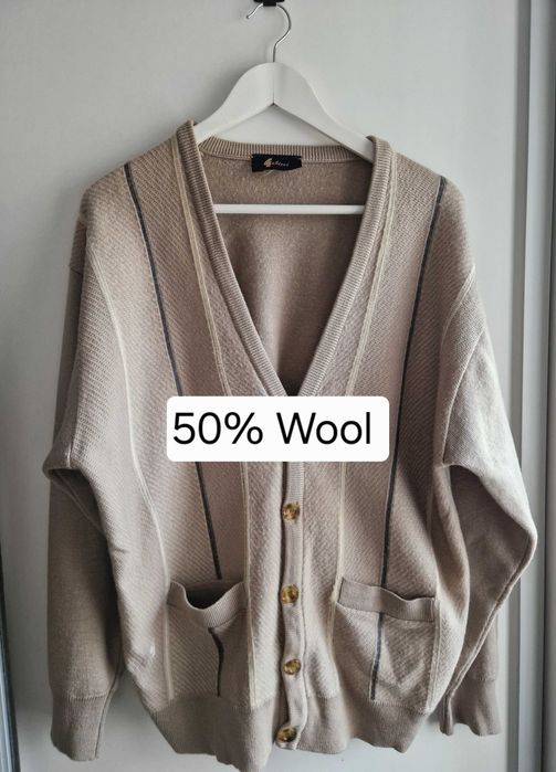 Beżowy sweter męski Gabicci z wełną XL vintage casualowy ciepły