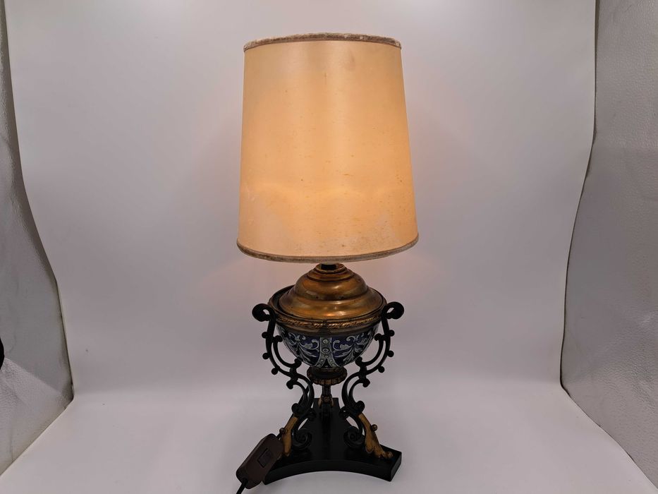 Lampa stołowa Empire marmurowa żeliwna ceramiczna kobaltowa mosiężna