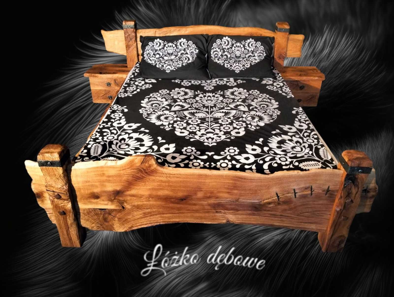Łóżko dębowe w stylu rustykalnym