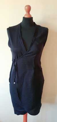H&M czarna kopertowa midi sukienka z wiązaniem fartuch xs
