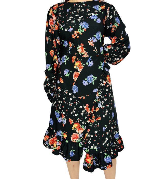 Czarna sukienka w kwiaty z falbaną XL 42 By Very