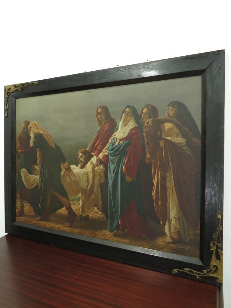 Grande antigo quadro impressão sobre tela da Paixão de Cristo.