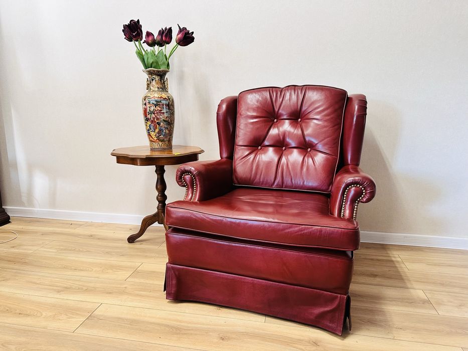 Gabinetowy fotel uszak w stylu angielskim SKÓRA :)