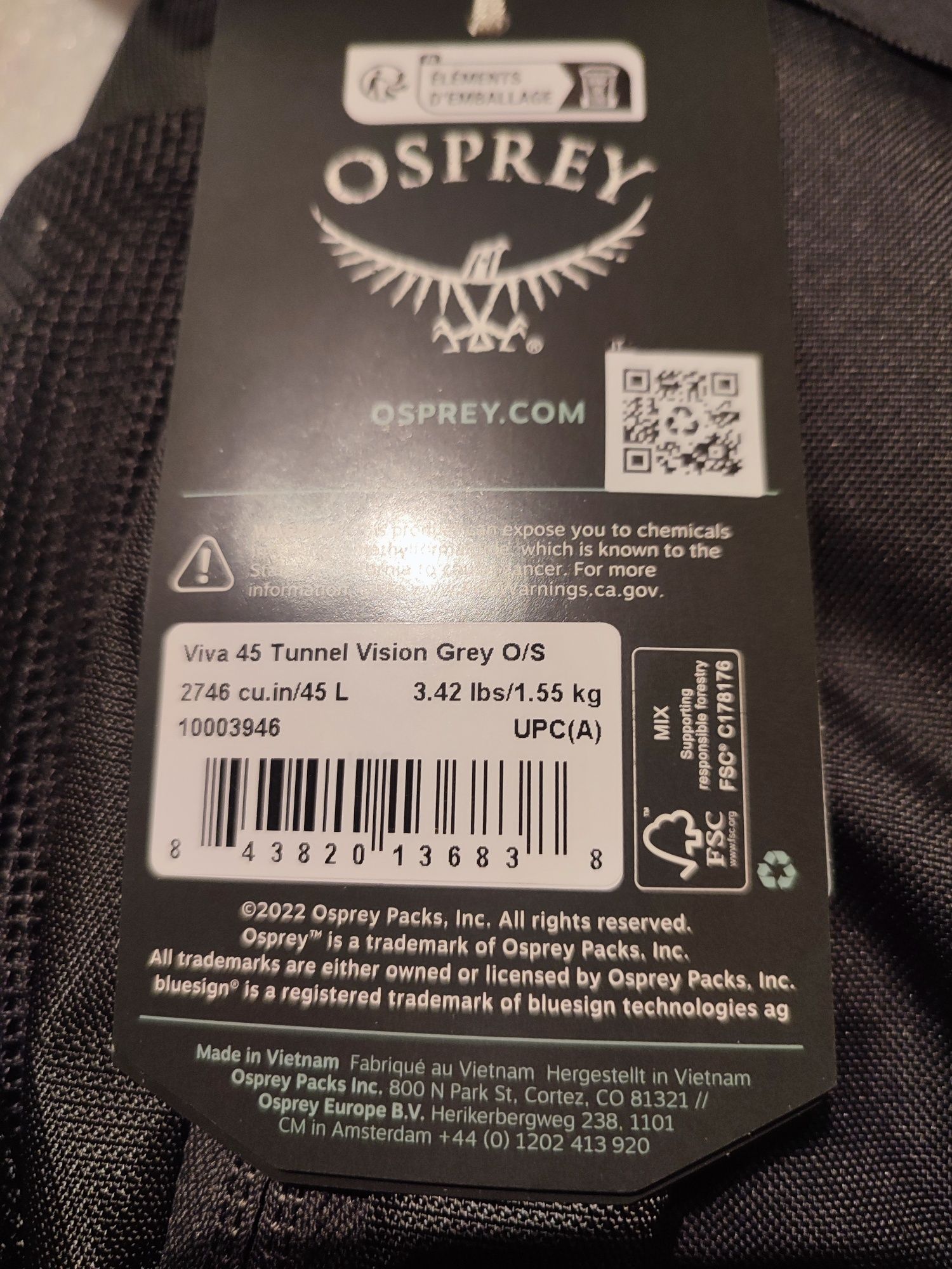 Plecak trekkingowy damski Osprey Viva 45 tunnel fusion grey
