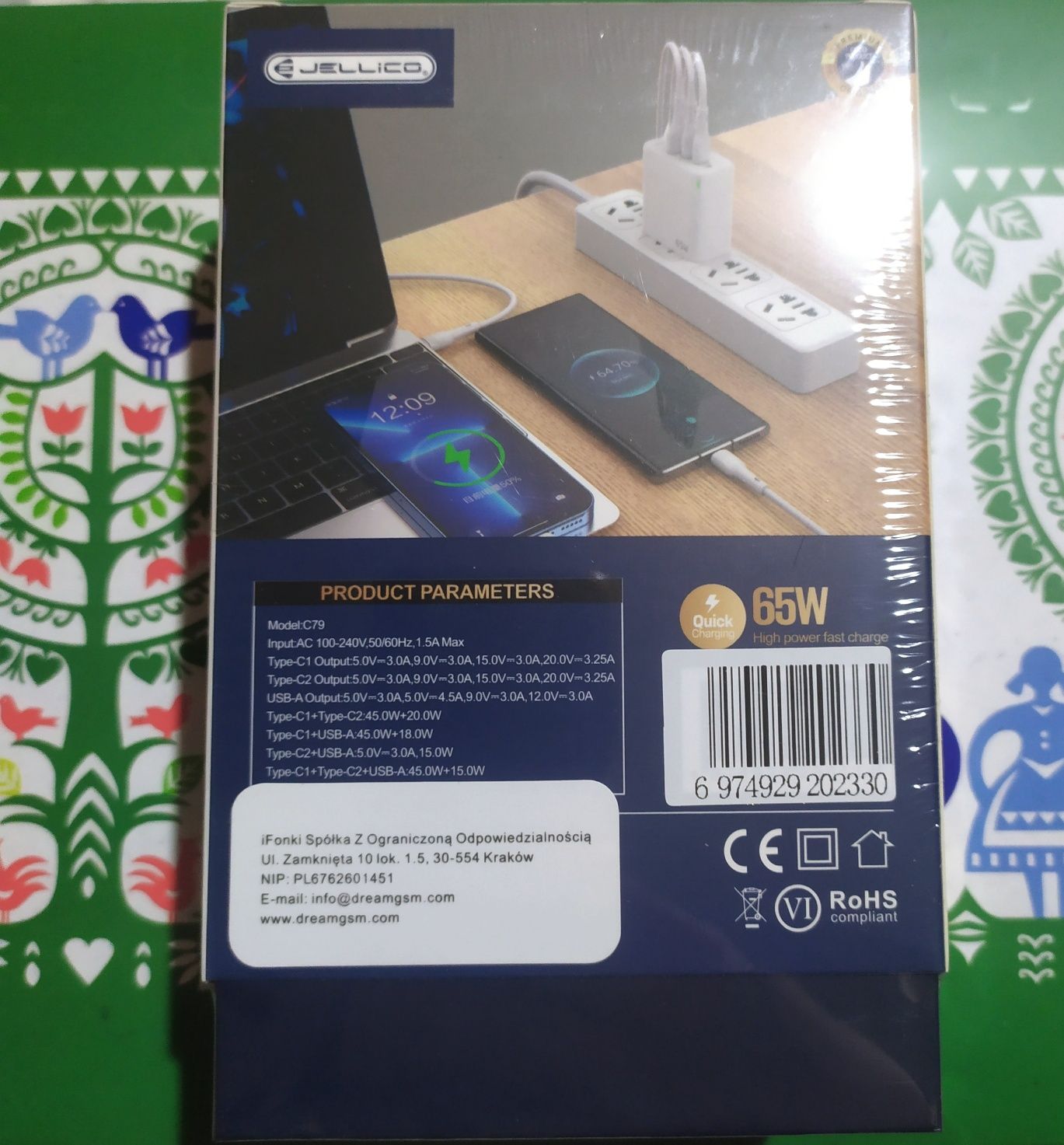 Ładowarka sieciowa C79 GaN PD 65W 2xUSB-C Jellico