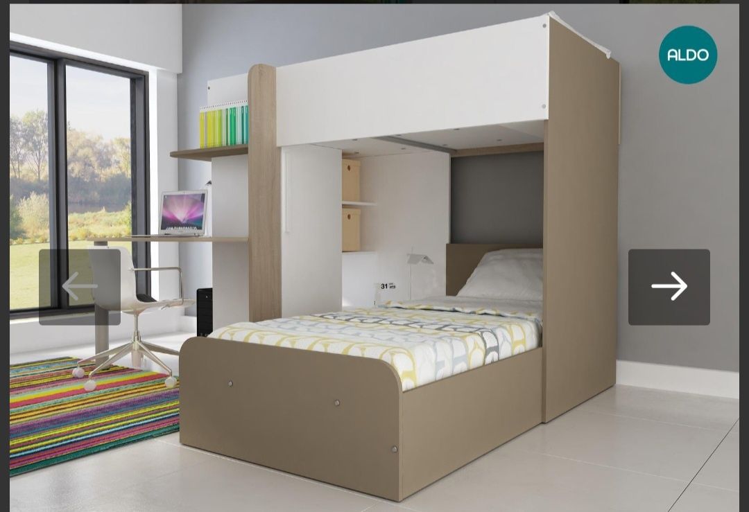 Łóżko piętrowe z szafą i biurkiem schowek Podwójne dla dzieci  Palatin