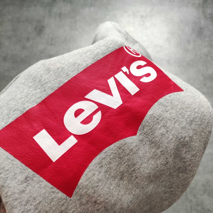 DAMSKA PREMIUM Bluza z Kapturem Klasyczna Duże Logo Nadruk Levis Szara