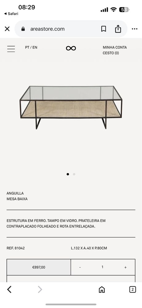 Mesa da Area em ferro e vidro