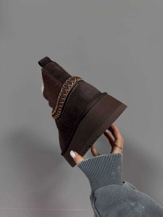 Жіночі зимові уггі UGG TAZZ PLATFROM SOCK CHOCOLATE premium 1484