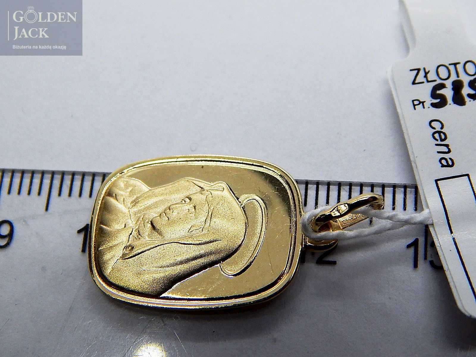 Złota zawieszka medalik wizerunek Matki Boskiej złoto p 585 waga 1,78g