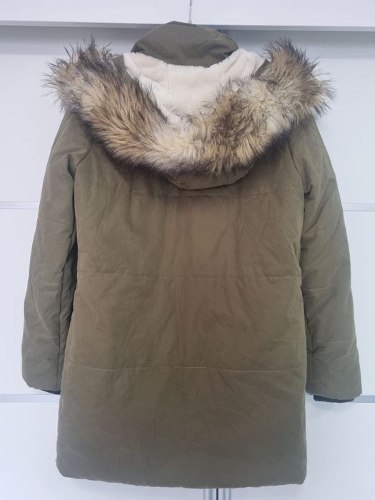 Kurtka parka Stradivarius z kożuszkiem kaptur khaki długa Stradivarius