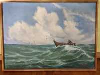 Obraz olejny na płótnie-pejzaż ,,Rybak na łodzi," IWIS