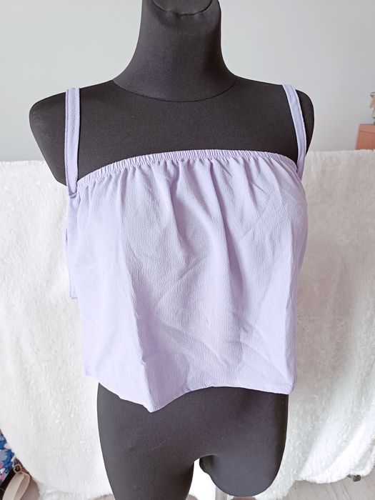 Nowa Bluzka hiszpanka Crop top liliowy wrzosowy jasny fiolet