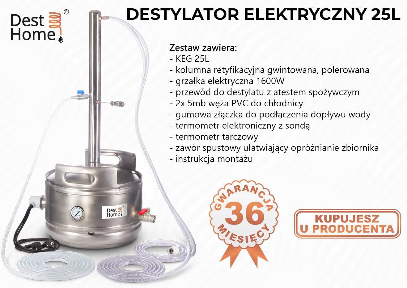 Destylator elektryczny KEG bimber 25-50L kolumna rektyfikacyjna