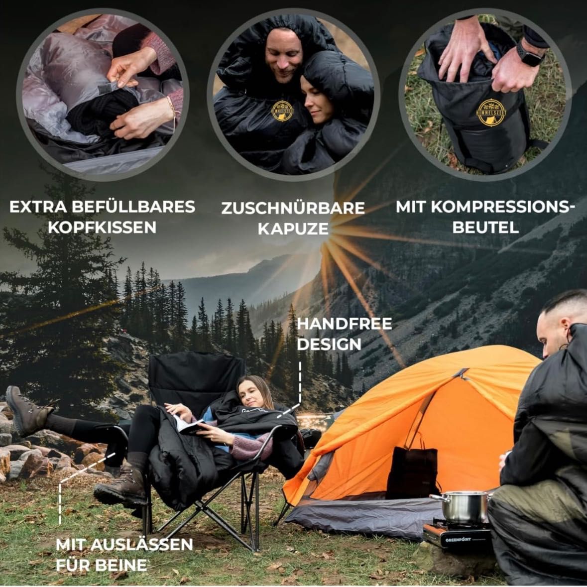 Śpiwór outdoorowy HIMMELSZELT 4 pory roku wodoodporny 220 x 85