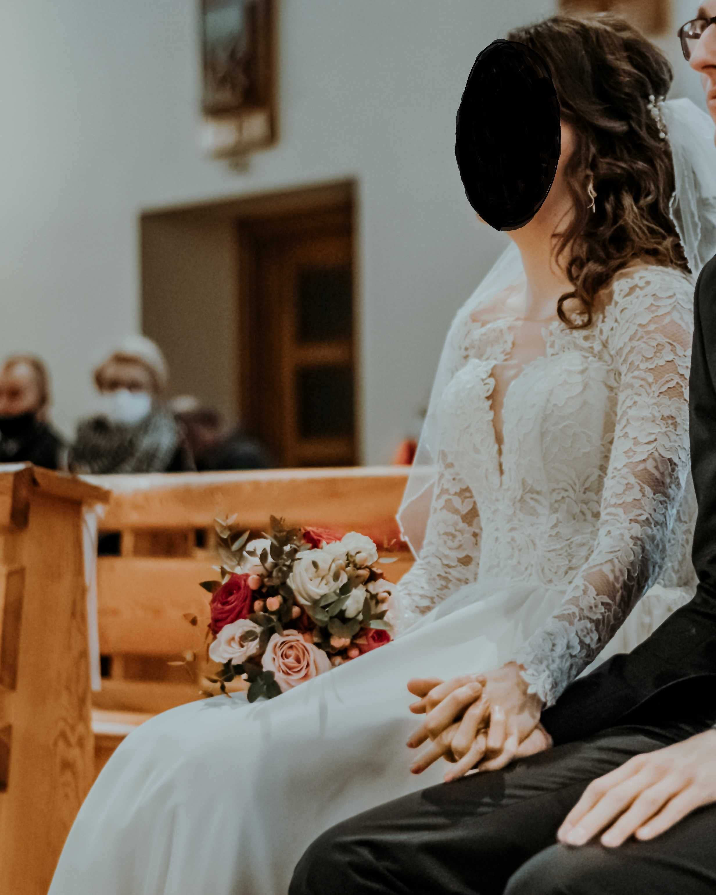 Suknia ślubna Ms Moda Aurelia - koronka, długi rękaw