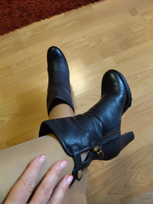 Зимові, шкіряні, жіночі ботильйони, чоботи, полусапожки