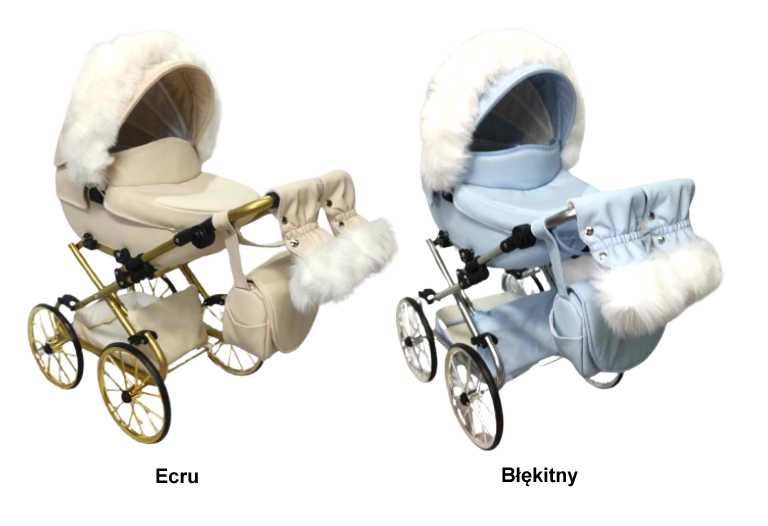 Duży wózek dla lalek lalki głęboki retro złoty różowy futerko Jackmar