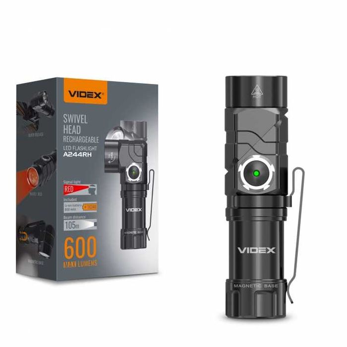 Портативный светодиодный фонарик VIDEX VLF-A244RH 600Lm 5000K Поворот