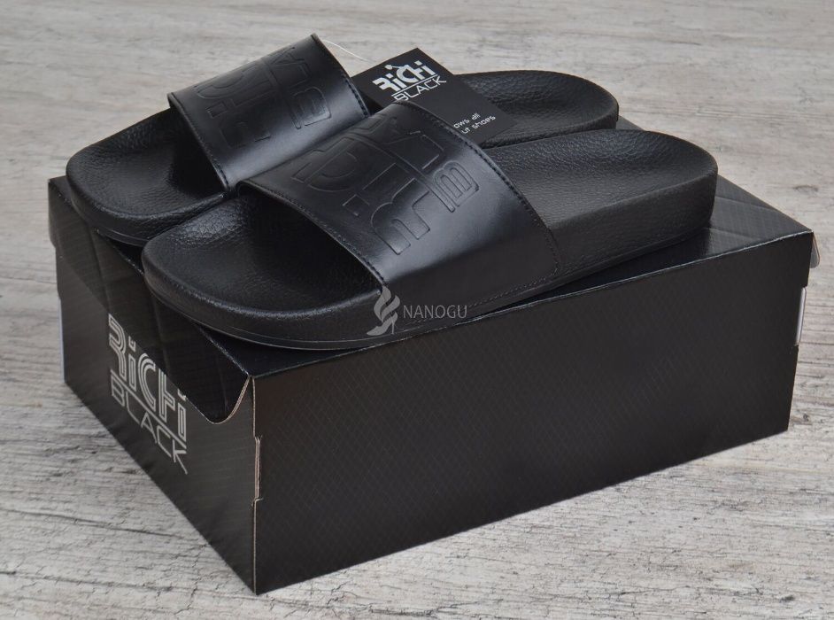 Мужские кожаные шлепанцы Richi Black Ричи Блек черные шлепки 40-45р