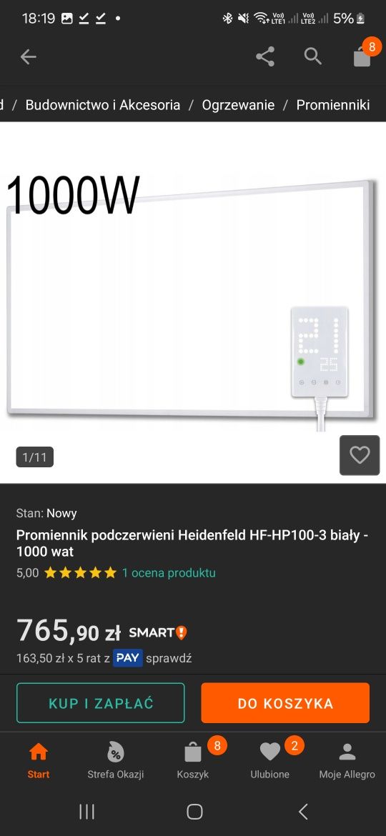 Promiennik podczerwieni  biały - 1000 wat