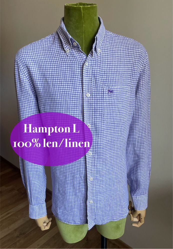 100% lniana koszula w biało-fioletową kratę Hampton L
