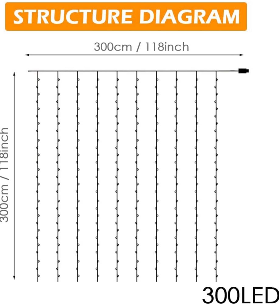 WEARXI Dekoracyjna Kurtyna Świetlna 300 Diod LED