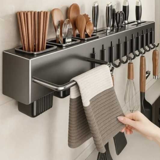 Кухонний тримач настінний 40 см для приладів і рушників полиця SKLM-5