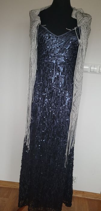 Dluga sukienka na ramiaczkach cekiny slub weseke bankiet wieczorowa  s