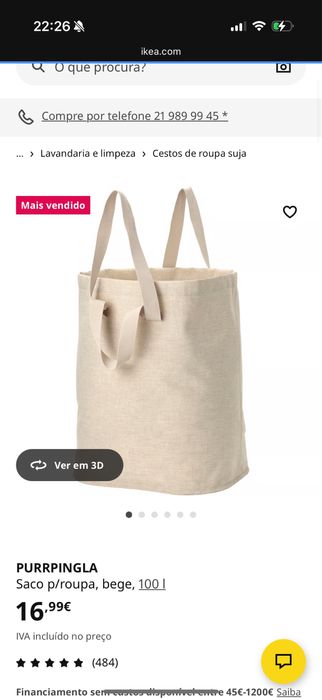 Cesto roupa beje 100L