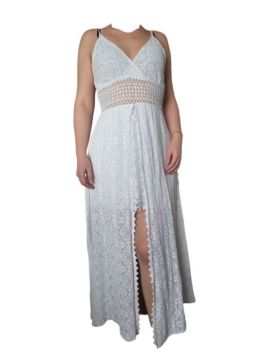 Sukienka koronkowa maxi biała rozmiar S/M