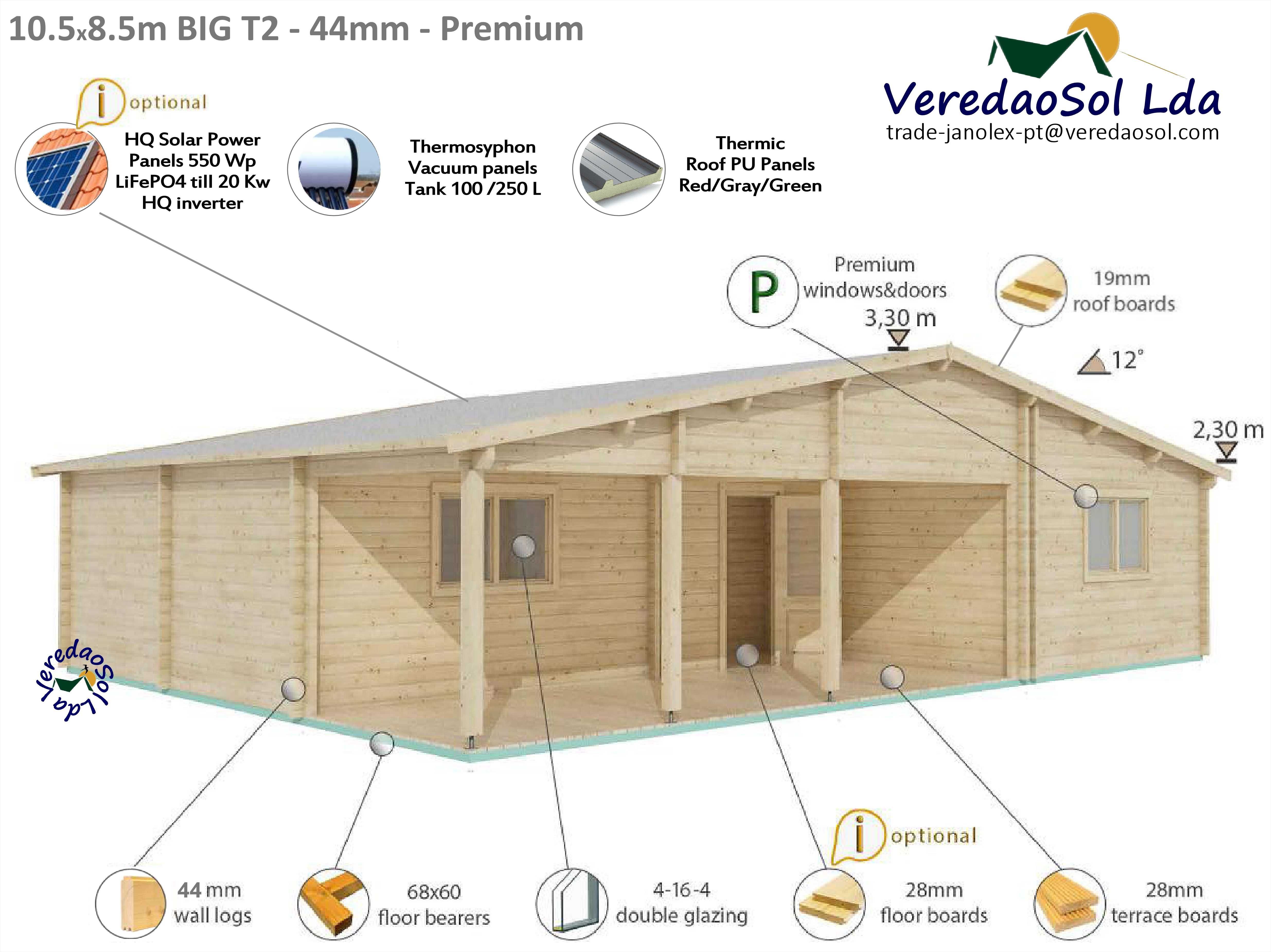 Casa madeira pré fabricada KIT BIG T2 / Jennifer 82.2m² - Coberta 98m²
