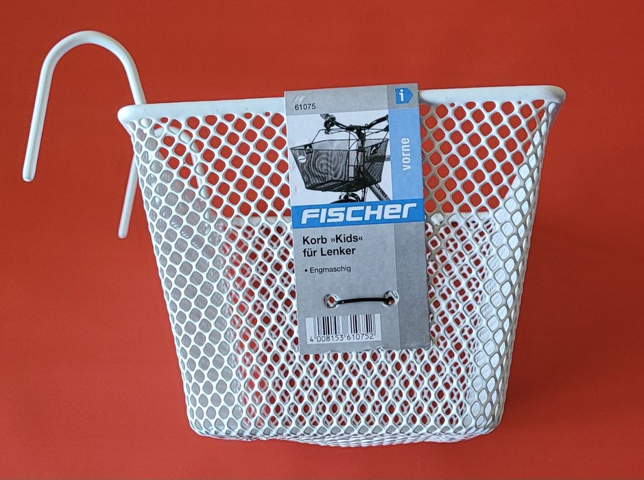 Koszyk metalowy FISCHER na kierownicę dla dzieci. Biały.