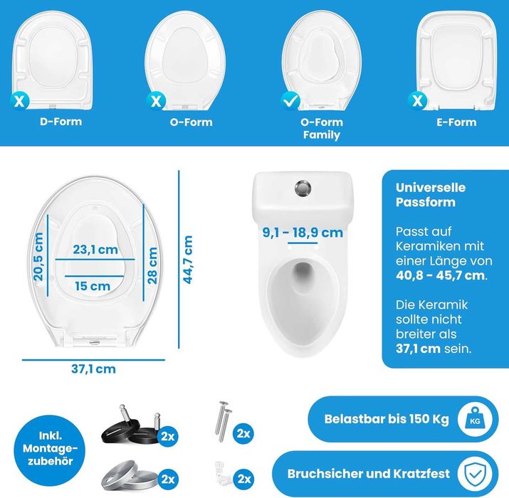 Deska WC wolnoopadająca Duroplast + nakładka dla dzieci 44,7 x 37,1cm