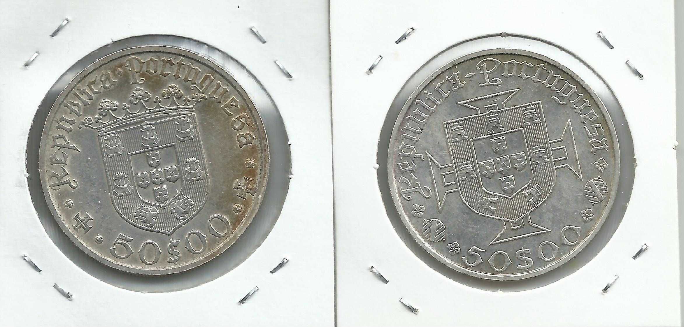 5 moedas portuguesas comemorativas de 50 escudos - Prata