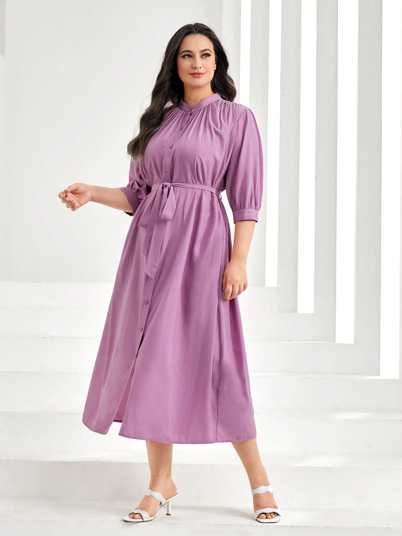 Sukienka Koszulowa Ze Stójką Luźna Maxi Casual Shein Xxl 44