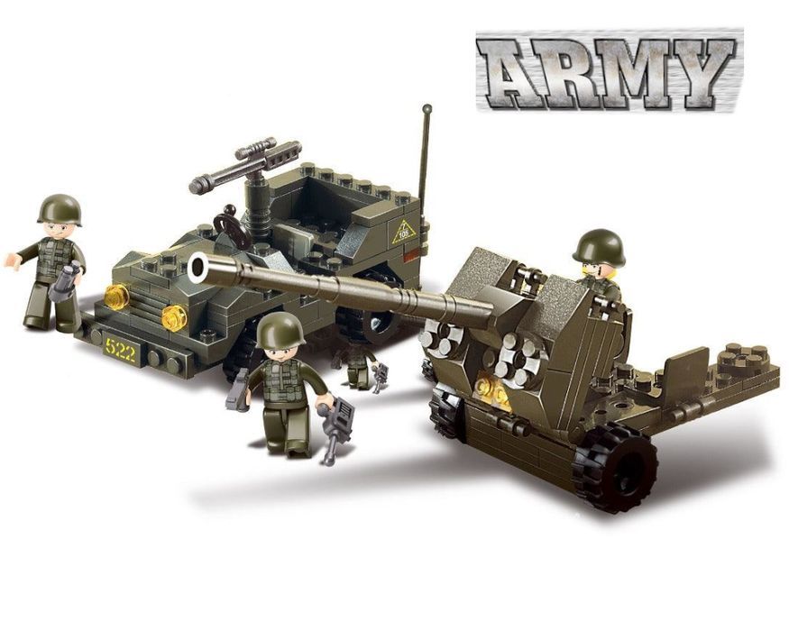 Klocki Jeep Wojskowy Armata DZIAŁO ARMIA 3 Figurki Wojsko Auto