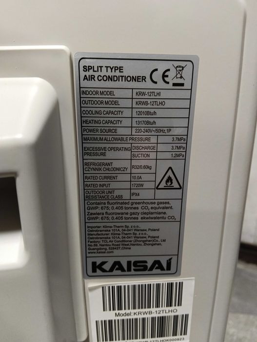 Klimatyzator do grzania SCOP 4,7 Kaisai Pro Heat Plus 3.5kw do 40m2