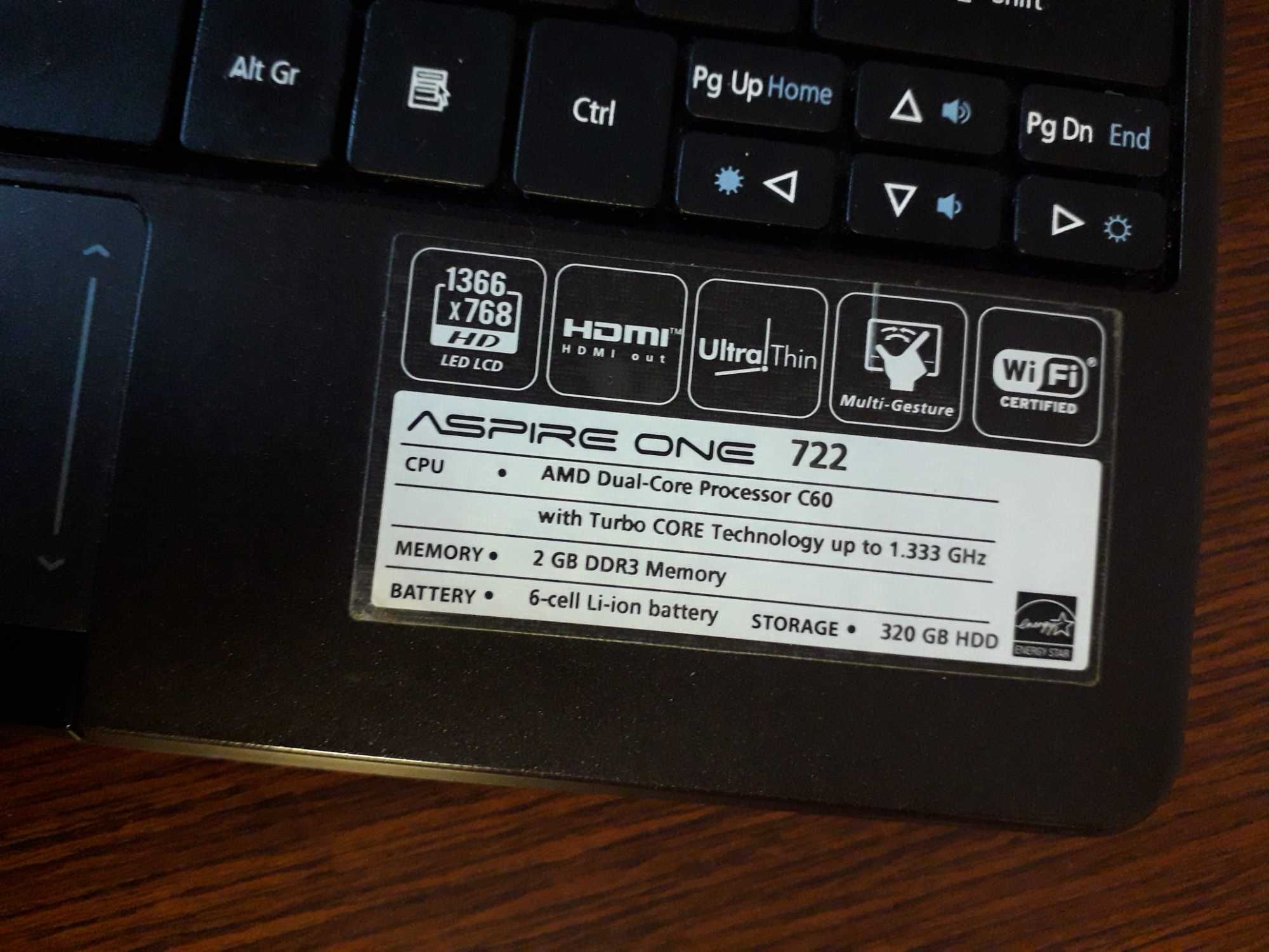 Mało używany laptop ACER ASPIRE ONE model 722
