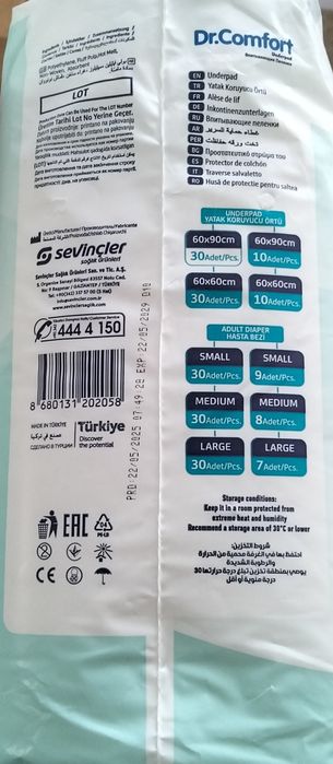 Пелюшки Dr.Comfort 60х90 см 30 шт.,вбираючі одноразові пелюшки.