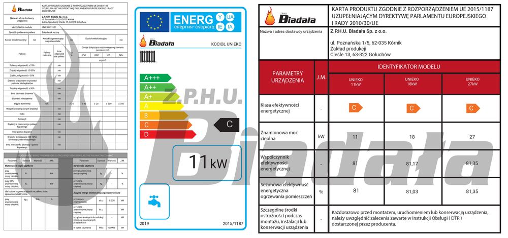 UNIEKO 11 kW Kotły węglowe piec, kocioł 5 KLASA - ECODESIGN