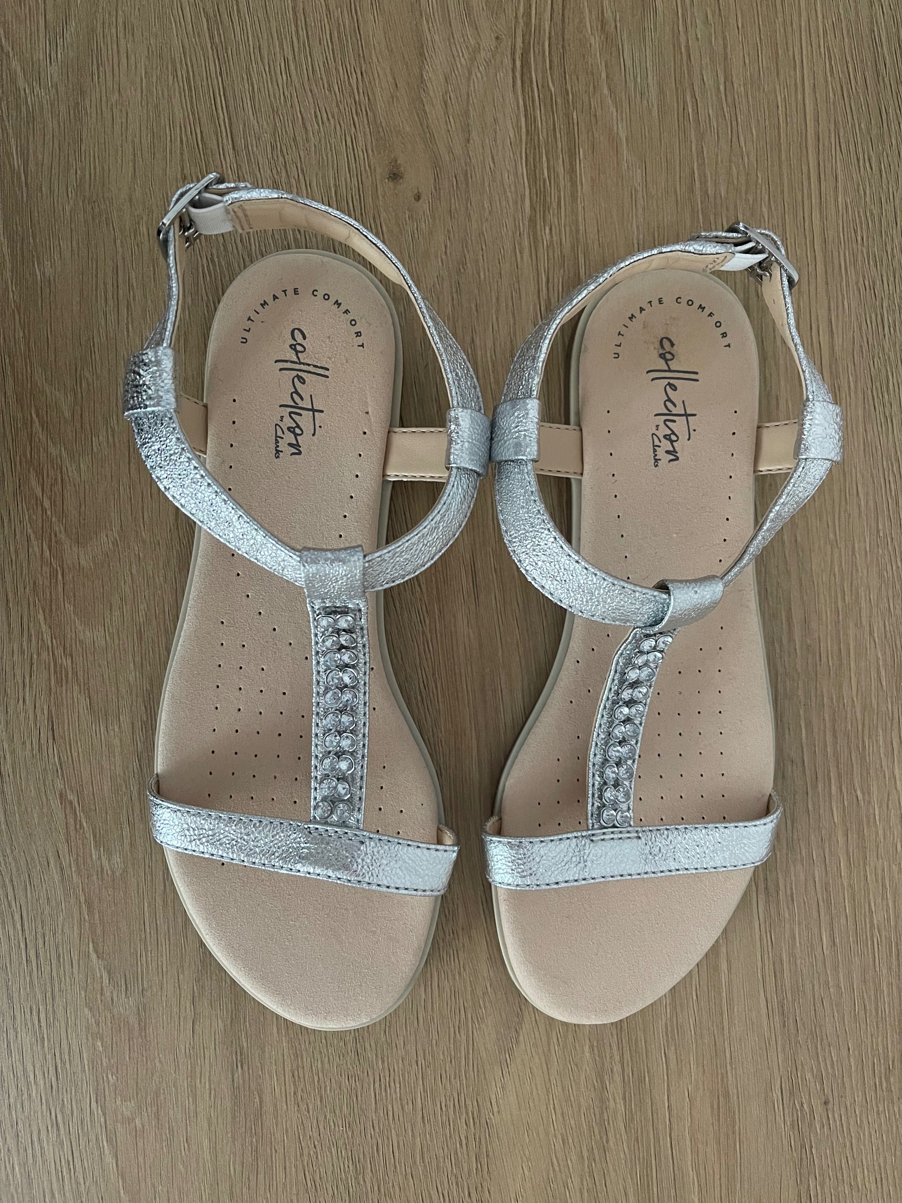 Sandały Clarks, rozmiar 39,5, srebrne, nowe