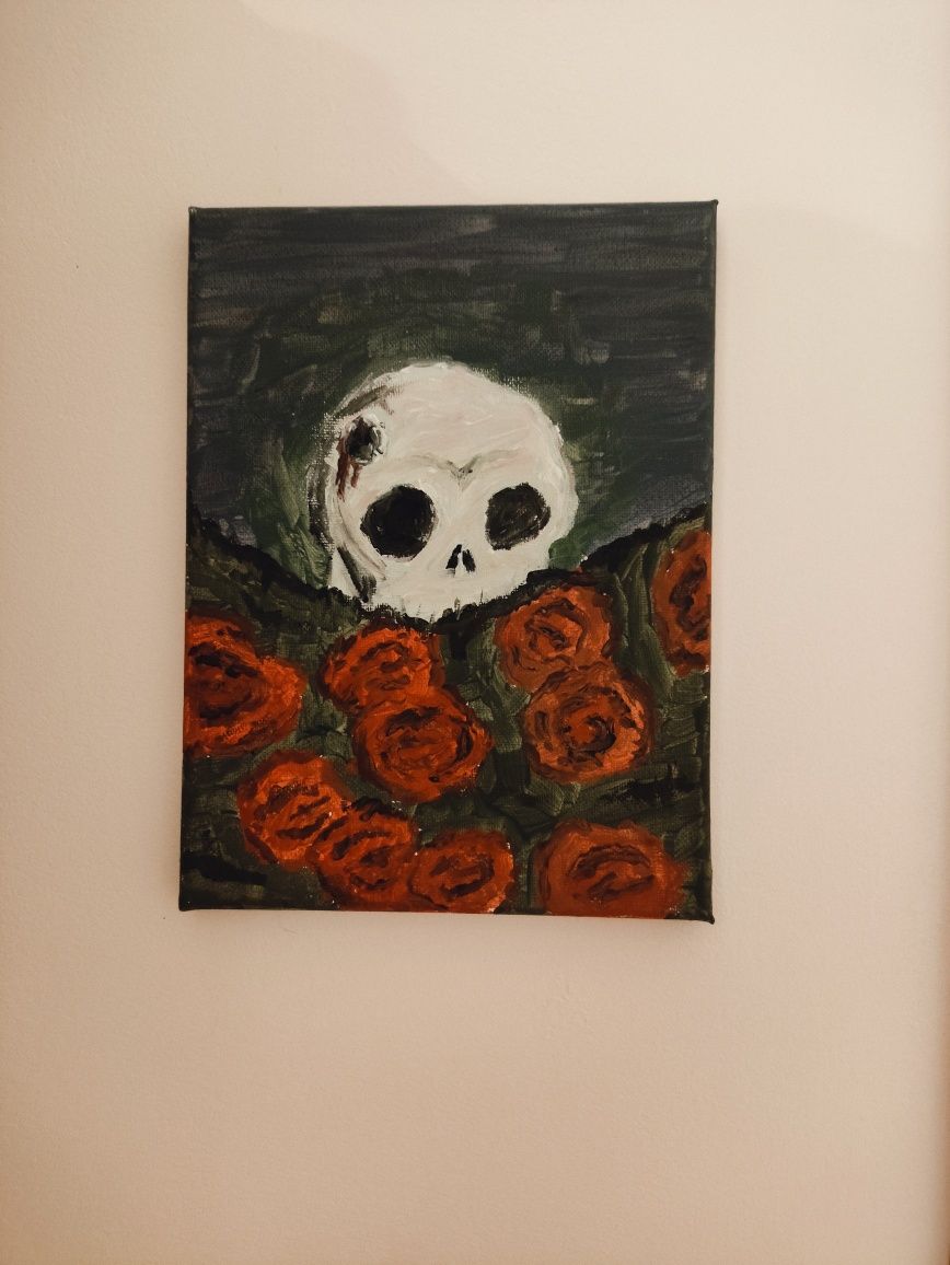 Obraz czaszka z różami