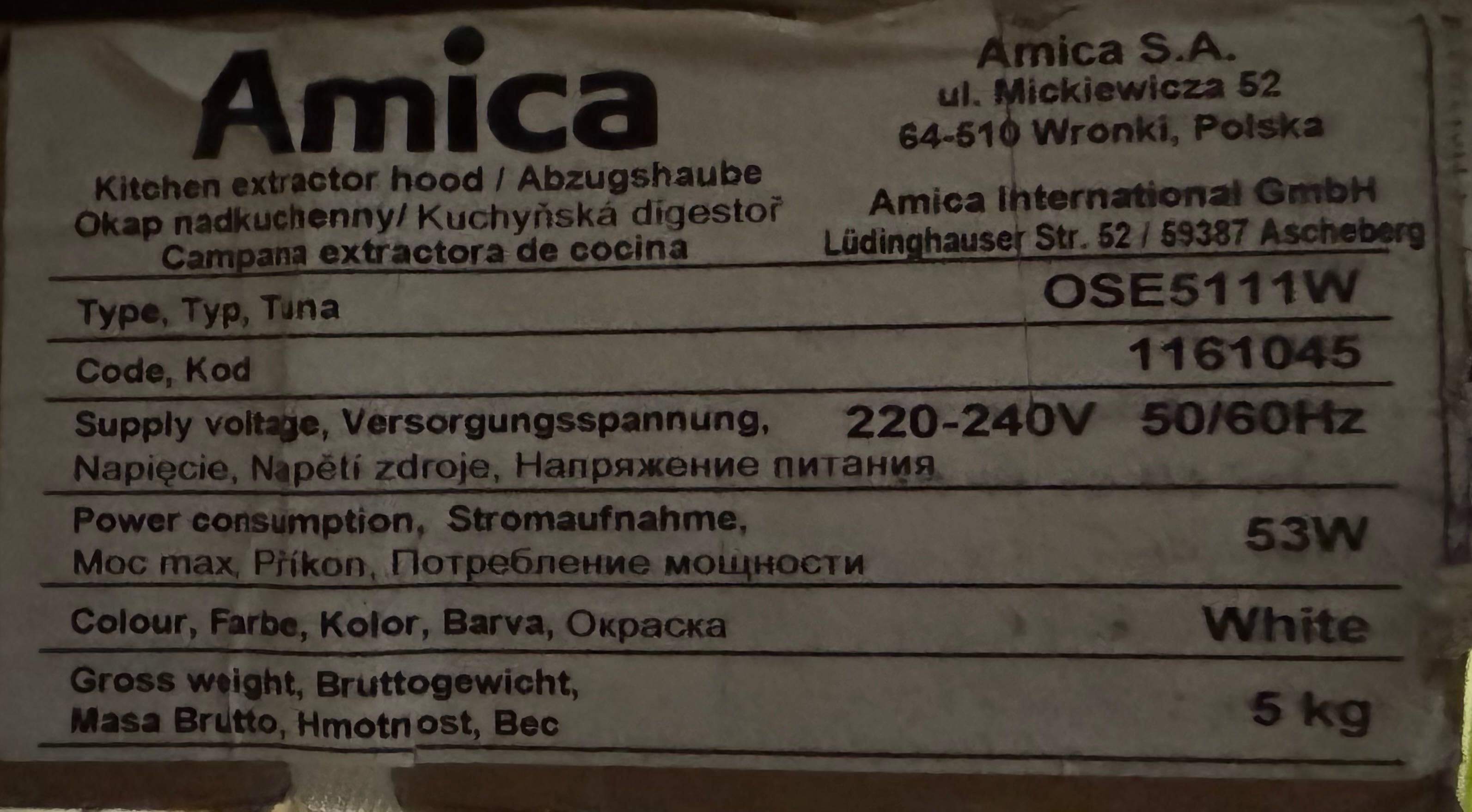 Okap Amica // OSE5111W // 50 cm